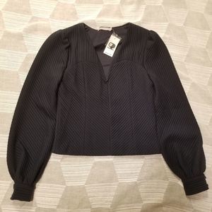 Red By Bke Ribbed V Neck Long Sleeve Blue Balloon Sleeve Top Medium